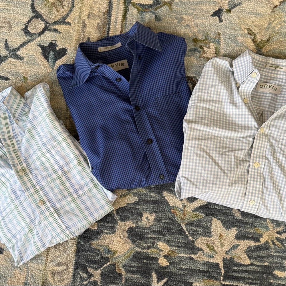 Orvis Men's sz MED Long Sleeve Check Shirts in Blue, White, & Green- 3 for $23!